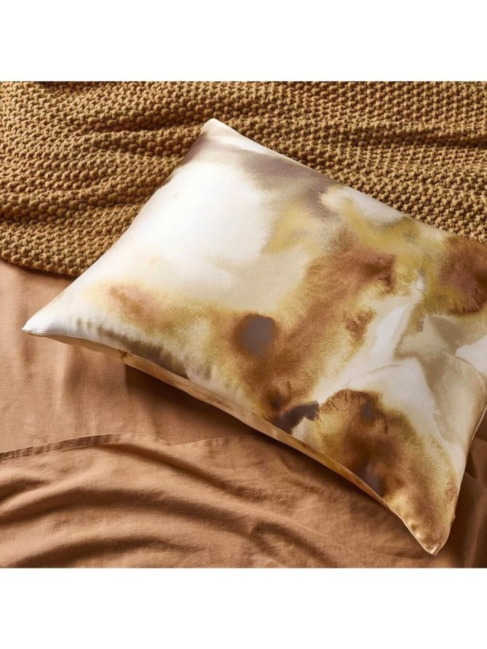 Casaluna Silk Standard Size Pillowcase Blush Neutral Watercolor Design 20" x 27"